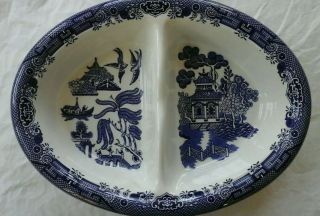 Churchill Blue Willow Oval Divided Serving Bowl / Dish Made In England