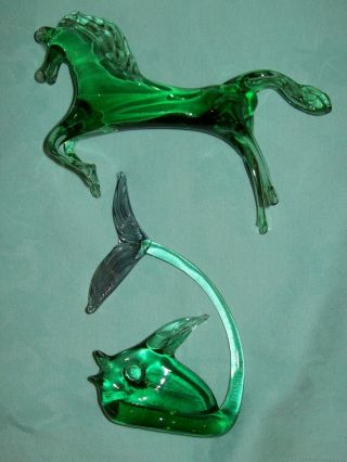 2 X Vintage Collectable Blown Glass Animals - Horse & Fish - Italian I Believe