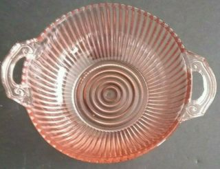 6 " W 1 1/2 " H Pink Depression Glass Ridged Bowl With Handles