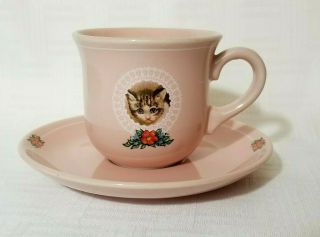 Vintage Cat Hallmark Demitasse Pink Tea Cup Saucer Hmk Cds