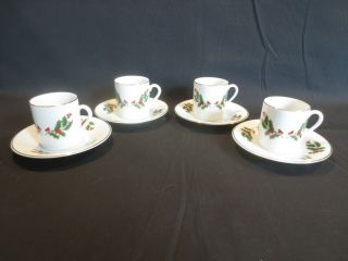 Christmas Holly (fine Porcelain) Flat Demitasse Cup Saucer By All The Trimmings