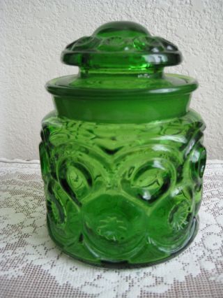 Vintage Le Smith Moon And Stars Small Green Glass Tea Canister Apothecary