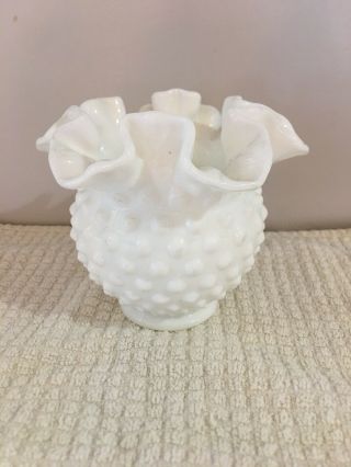 Fenton Small White Milk Glass Hobnail Rose Bowl Vase 4 1/2” Vintage