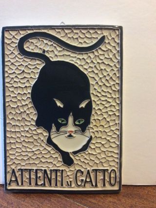 Handmade Italian Ceramic Wall Tile Plaque Attenti Al Gatto Beware Of Cat Luciano