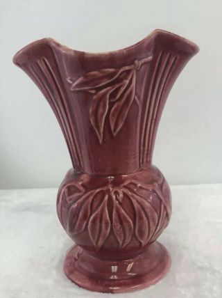 Vintage Brush Mccoy Usa Pottery Pink Glaze Scalloped Flower Vase Planter Mauve