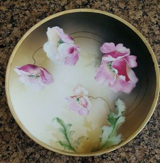 Antique/vtg R S Germany Porcelain Pink Poppy Flower 8 3/8 " Plate - Gold