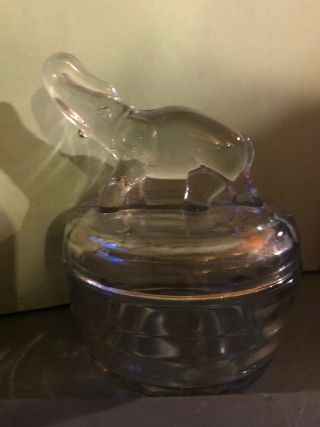 Vintage Jeanette Clear Glass Elephant Powder Jar/trinket Dish With Lid Exc