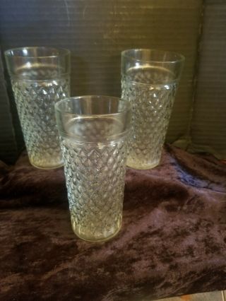 3 Indiana Diamond Point 15 Oz Tumblers Vintage Iced Tea Glasses 5 3/4 "