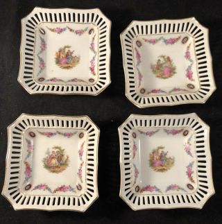 Vintage Set (4) Porcelain Schumann Bavaria Reticulated Dish Courting Scenes