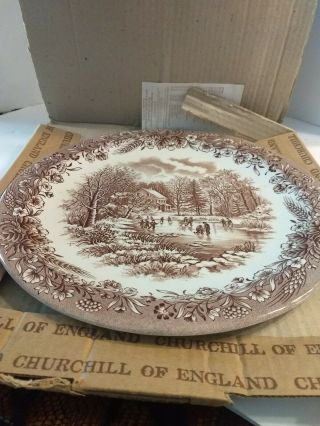 Church Hill England Round Platter Currier And Ives Early Winter 12 1/2” Brown