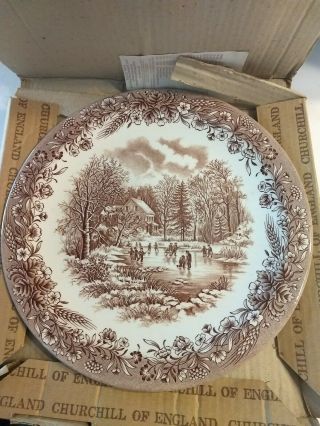 Church Hill England Round Platter Currier And Ives Early Winter 12 1/2” Brown 2