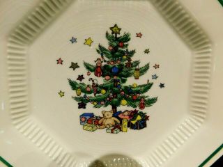 NIKKO CHRISTMAS TREE PLATES 9 Salad DESSERT Plates OCTAGONAL Green Trim 2