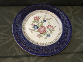 Vintage Steubenville 10 " Floral Plate Stb43 Dark Blue / Gold Trim Retired