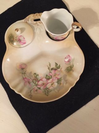 Rare Antique Nippon Hand Painted Breakfast Bowl With Cream/sugar Plate/saucer