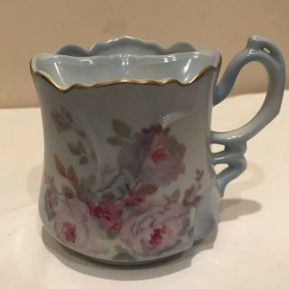 Antique Vintage Nippon Mustache Shaving Mug Cup Porcelain Hand Painted Blue Rose