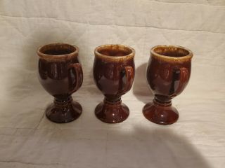 Set Of 3 Hull Brown Drip Glaze Footed Mugs No Chips Or Cracks