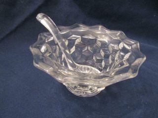 Vintage Elegant Glass - Fostoria American Mayo Bowl & Glass Ladle - Cond