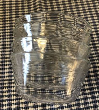 Set of 4 VINTAGE CLEAR PYREX CUSTARD CUPS Scalloped Edge 3 Rings 463 / 175ML 2