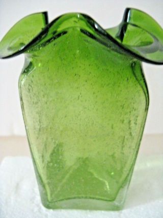 Hand Crafted Three Sided Green Bubble Glass Vase 5.  75 " By Foreside