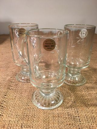 Set Of 3 Princess House Heritage Etched Hot Irish Coffee Mugs,  Pedestal/footed