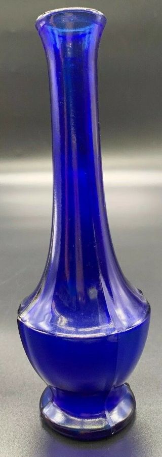 Vintage Cobalt Blue Glass Bud Flower Vase Marked 1 On The Bottom 8 " Tall Pressed