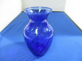 Indiana Glass Co.  Cobalt Blue Swirl Design 5 3/4 " Flower Vase W/label