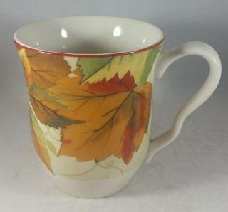 One,  222 Fifth " Harvest Festival " Coffee Cup/mug 12 Oz.  Fall Leaves,  Cond.