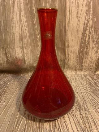 Ruby Red Viking Glass Vase With Viking Label