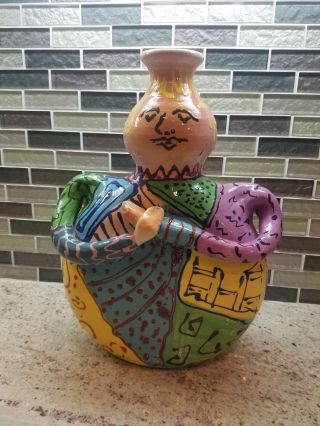 Wonderful Whimsical Colorful Vintage Hand Made Figural Art Pottery Vase