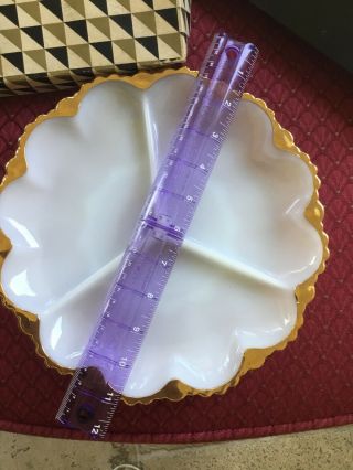Vintage Anchor Hocking White Milk Glass Gold Leaf Divided Serving Plate Dish 4