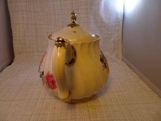 Vintage Sadler England China Tea Pot Pink/Yellow Roses Gold Trim & Accents 2