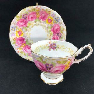 Vintage Royal Albert Serena Pink Cabbage Rose Garland Cup Saucer