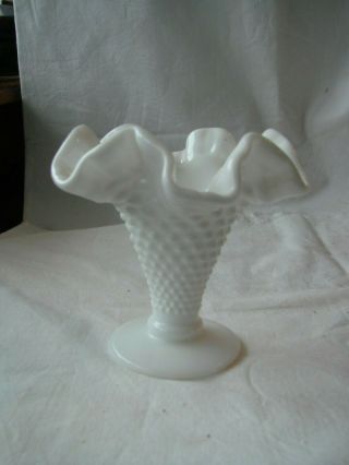 Ruffled Hobnail Milk Glass Mini Vase 3 1/2 "