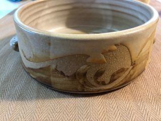 Handmade Pottery Bowl Beige Brown Rust Signed Hanson Small Handles 2 3/4” X 7”