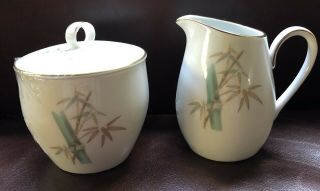 Noritake China Sugar Bowl W/lid & Small Creamer - Oriental Pattern 6341 - Bamboo