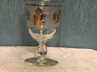 Vintage Libbey Glass Frosted Gold Leaf Stemmed Water Goblet