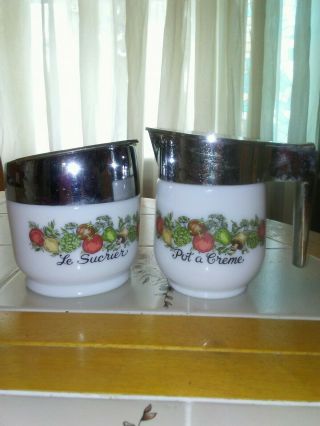 Vintage Gemco Milk Glass Sugar Bowl And Creamer Corningware Spice Of Life