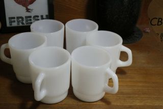 Termocrisa Set Of 6 Vintage Milk Glass Coffee Cups/mugs Stackable