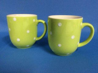 Set Of 2 Spode Baking Days Green And White Polka Dot Coffee Cups Mugs