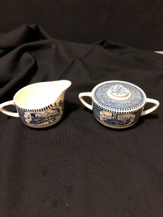 Royal China Currier And Ives Sugar Bowl And Creamer The Old Grist Mill Usa