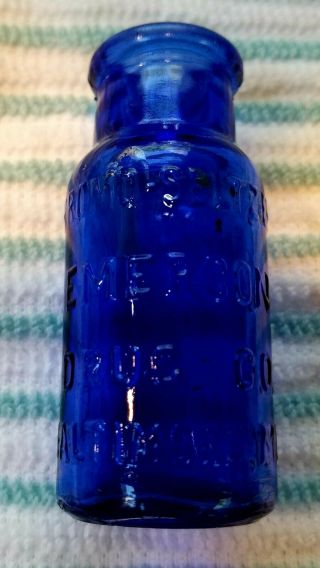 Antique Cobalt Blue Glass Bottle Emerson Drug Co Bromo Seltzer