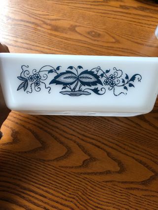 Vintage Glasbake Loaf Pan Dish White Milk Glass W/ Blue Flowers Design