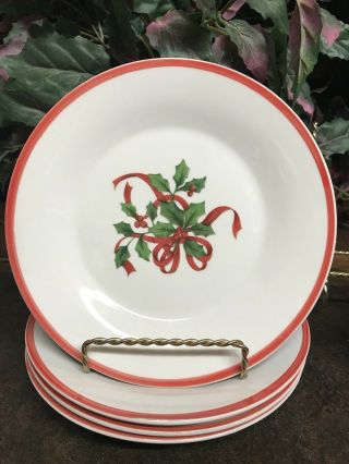 Holly Red Ribbon Salad Plates 7.  5” Limited Edition Holiday Set Of 4