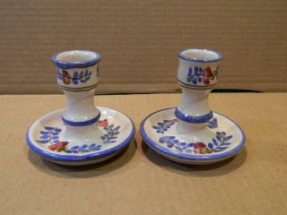Berkshire Pottery Candle Holders Hand Crafted Flowers & Leaves Vintage 2