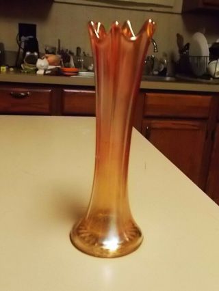 Antique Carnival Glass Vase Ribbed Marigold