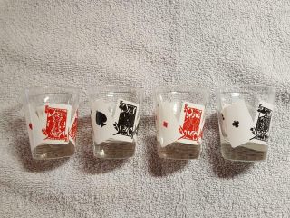 Federal Glass Shot Glass Playing Cards Suit Set Of 4 Vintage Barware Bar
