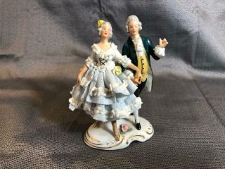 Antique Dresden Lace Dancing Couple German Figurine Germany