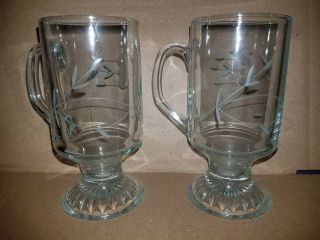 Set Of 2 Princess House Etched Crystal Heritage Footed Pedestal Coffee Mugs Nm,