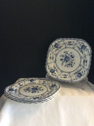 Set Of 4 Square Vintage Johnson Bros Indies Blue Bread And Butter Plates 7.  5 "