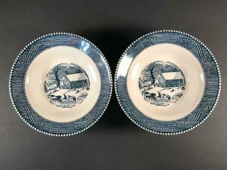 Currier And Ives " The Schoolhouse In Winter " (set Of 2) 6.  25 " Cereal Bowl